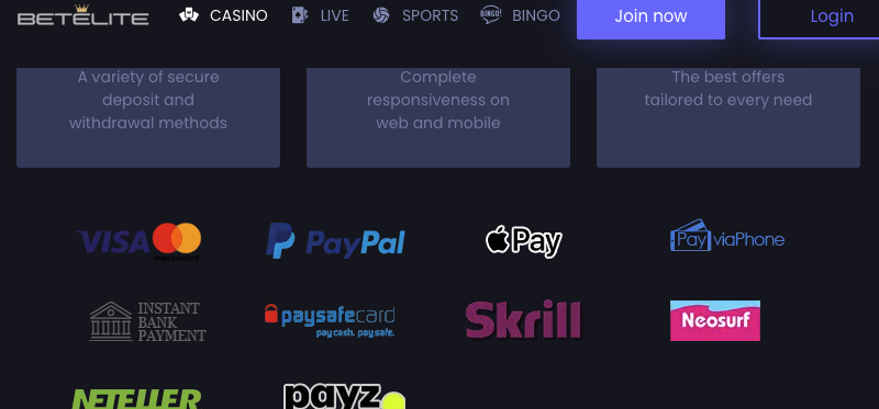 BetElite Bingo Payment Methods